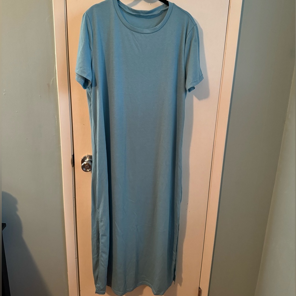 SHEIN Women’s Dusty Blue, Split Hem T-shirt Maxi Dress size XL NWT